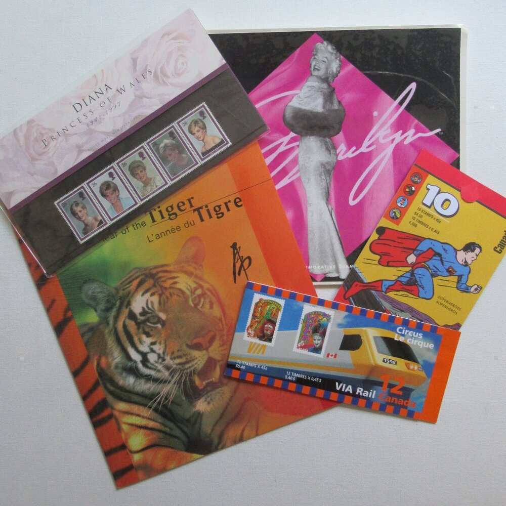 Stamps, Circus, Yr of the Tiger, Marilyn Monroe, Princess Diana, Superhero